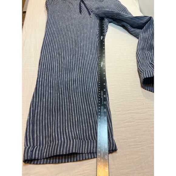 LL Bean Premium Favorite Fit Drew String Pant 100% Linen Stripped - Picture 4 of 7